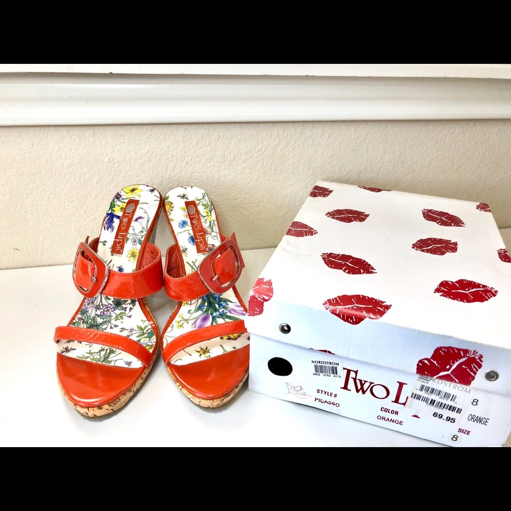 Two Lips Picasso Orange Wedge Sandals 8M